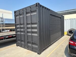 20ft zeecontainer – Matzwart met 12ft zijdeur